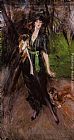 Giovanni Boldini Famous Paintings - Portrait of a Lady, Lina Bilitis, with Two Pekinese